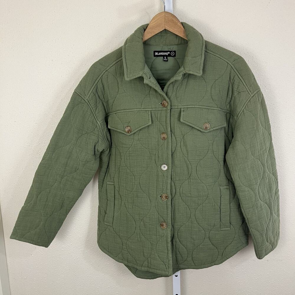 Blank NYC Quilted Chore Jacket Womens S Small Green Cotton Lightweight Utility